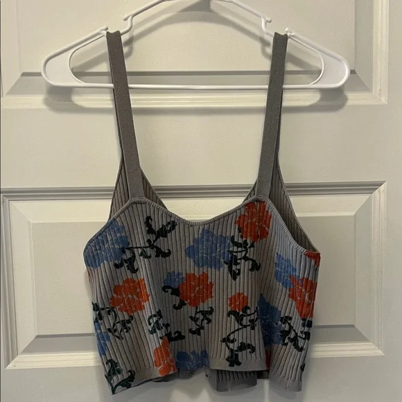 Free people intimately Floral Ribbed Knit Tank Top - Gray, Red, Blue NWT, L - Picture 4 of 4